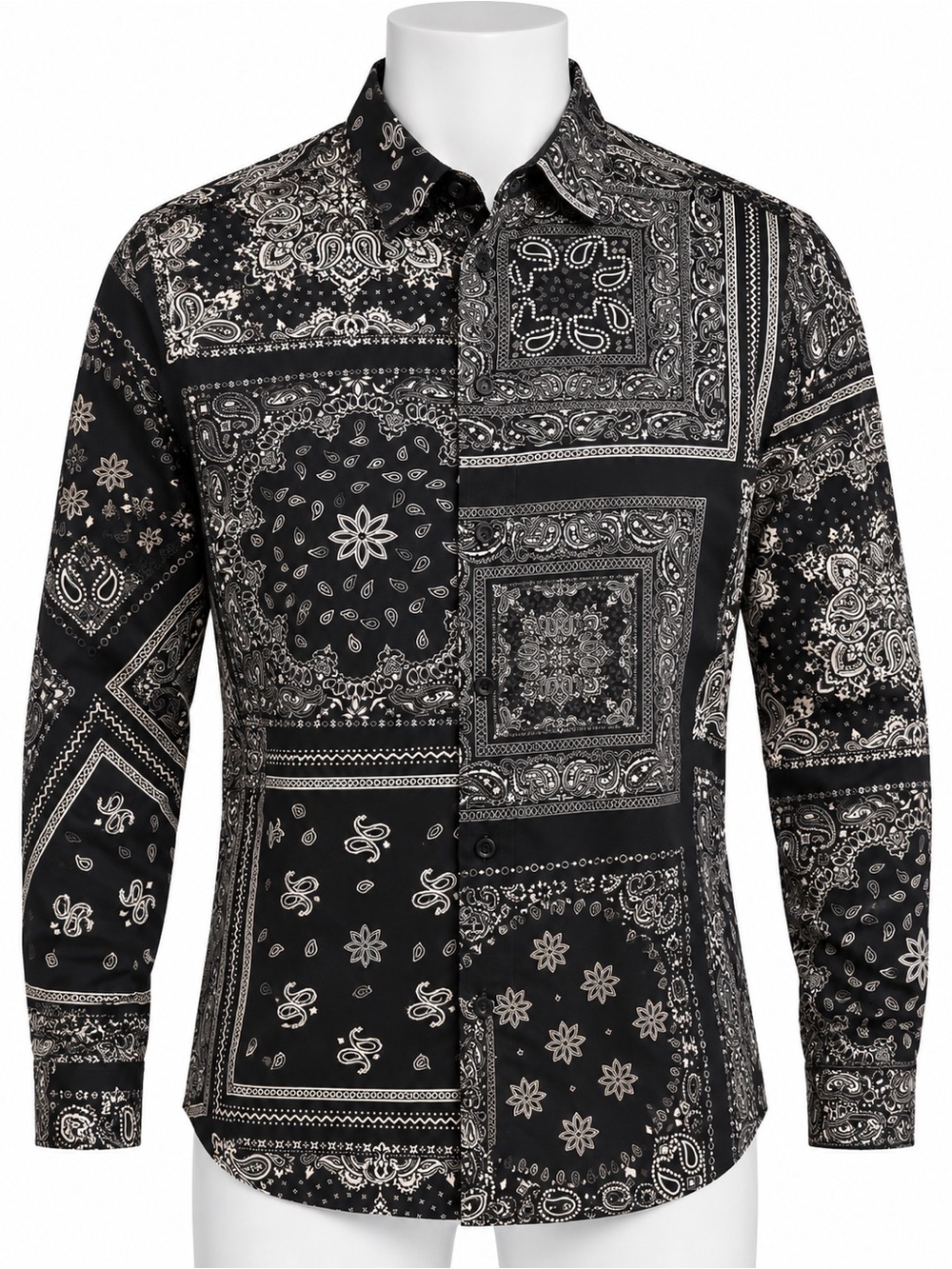 Zara Women’s L Black White Bandana Paisley Patchwork Button Up Shirt Blouse